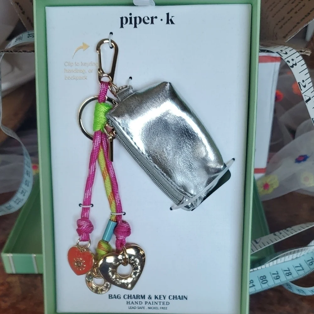 Piper K Silver and Multicolor Bag Charm & Key Chain